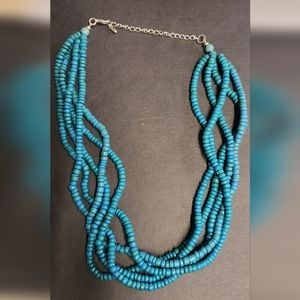 Teal colored wood multi strand necklace